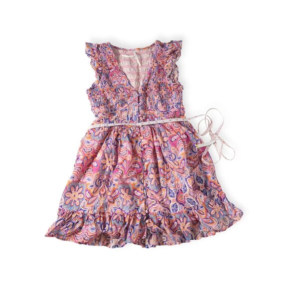 Anthropologie Peregrine Paisley Mini Dress Ruffle Sleeves Pink & Purple SZ SP Bo - Picture 5 of 8